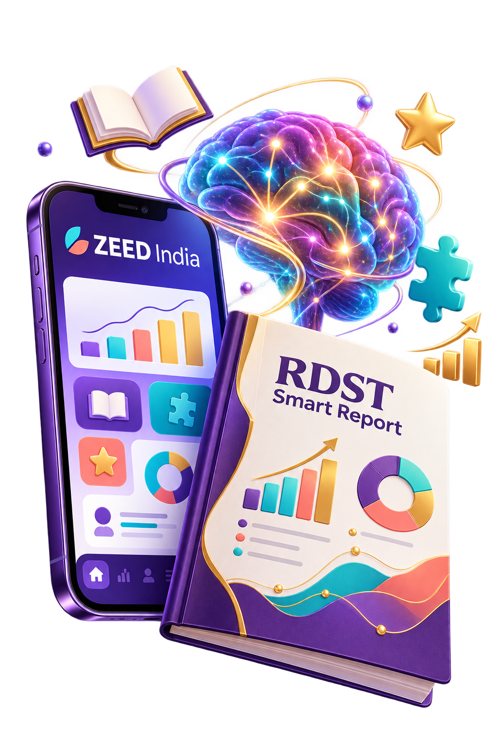 ZEED India app screen beside an RDST Smart Report
